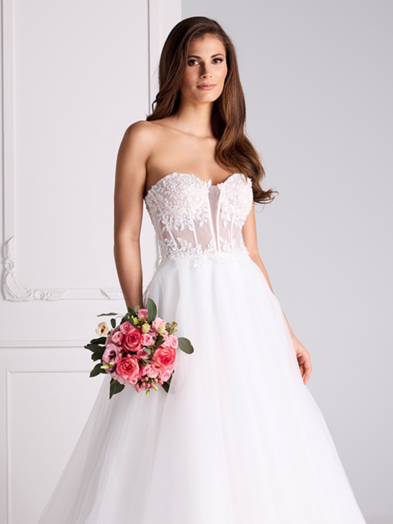 A-Linien-Kleid mit Spitzencorsage und spitzen-Reifrock